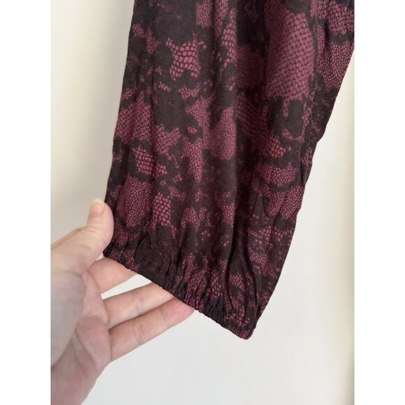 Michael Michael Kors Top Women’s Sz XL Burgundy Black Lace Print Boho Romantic - Picture 7 of 9